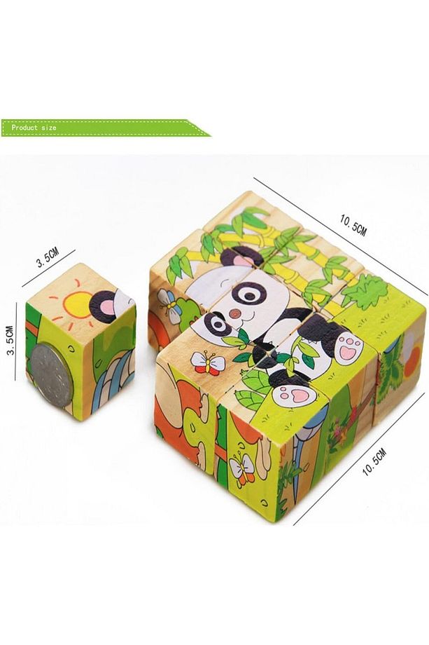 Tek Yapboz 6 Farklı Karakter 9’lu Ahşap Küp Eğitici Puzzle - 1