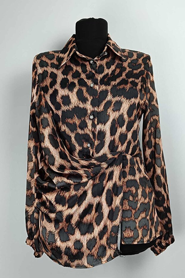 بلوزة بنقشة الفهد بني T1700 - 1