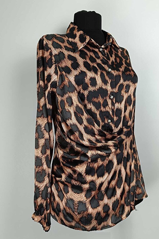 بلوزة بنقشة الفهد بني T1700 - 2