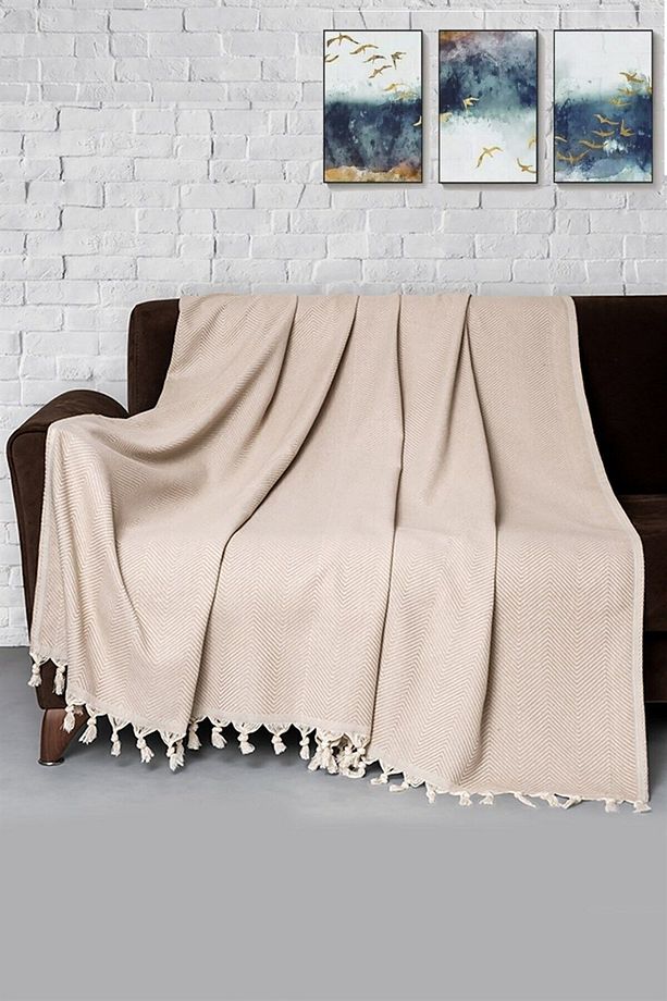 Bej Koltuk Örtüsü 170x230, Modern Koltuk Dekoru - Mevsimlik Kumaş - 1
