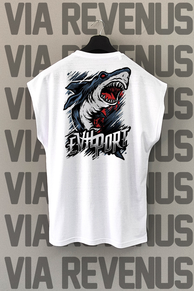 Evil Port Back Printed Sleeveless White Sport T-shirt