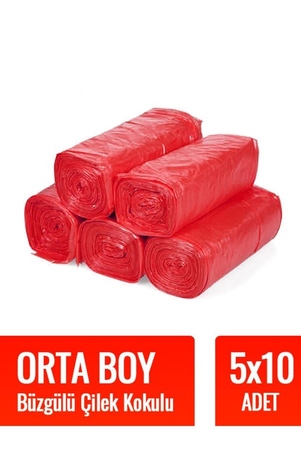 Drawstring Medium Size Strawberry Scented Garbage Bag 10 Pieces 5 Rolls 55x60 Garbage Bag - 1