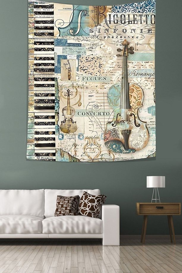 Ekart Çello Keman Piyano Enstrümanlar Tasarım Leke Tutmaz Kumaş Duvar Örtüsü Duvar Halısı Tapestry - 1