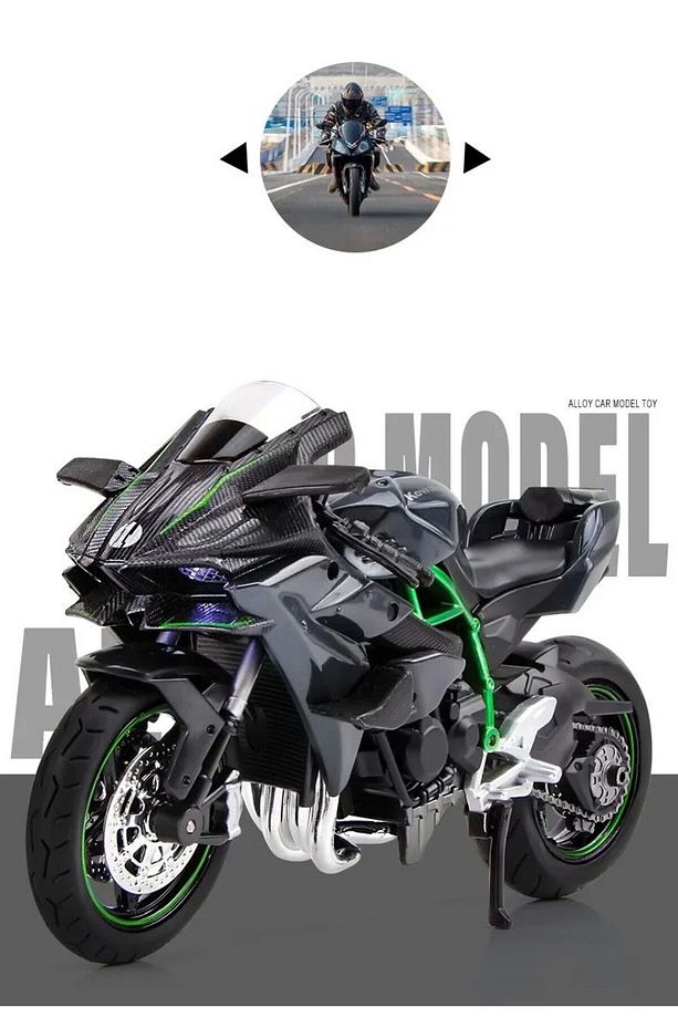 KAWASAKİ NİNJA H2R 1/12 MODEL MAKET MOTOR SİYAH - 6