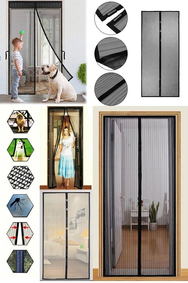 Manyetik Mıknatıslı Kapı Pencere Balkon Tül Sineklik -siyah 90x210 Cm - 1
