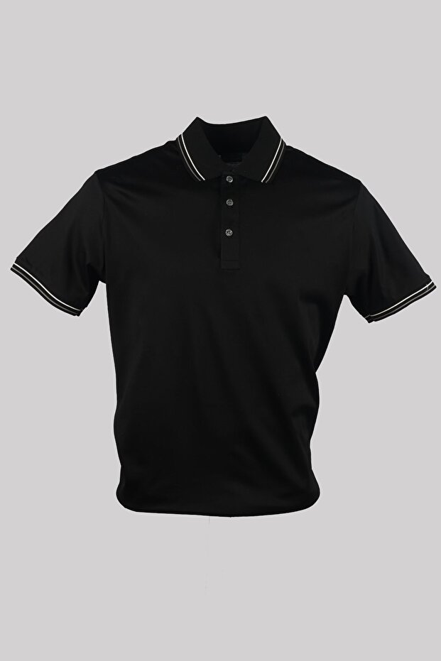 Men's Woven Polo Neck Short Sleeve Casual Black Polo Neck T-Shirt