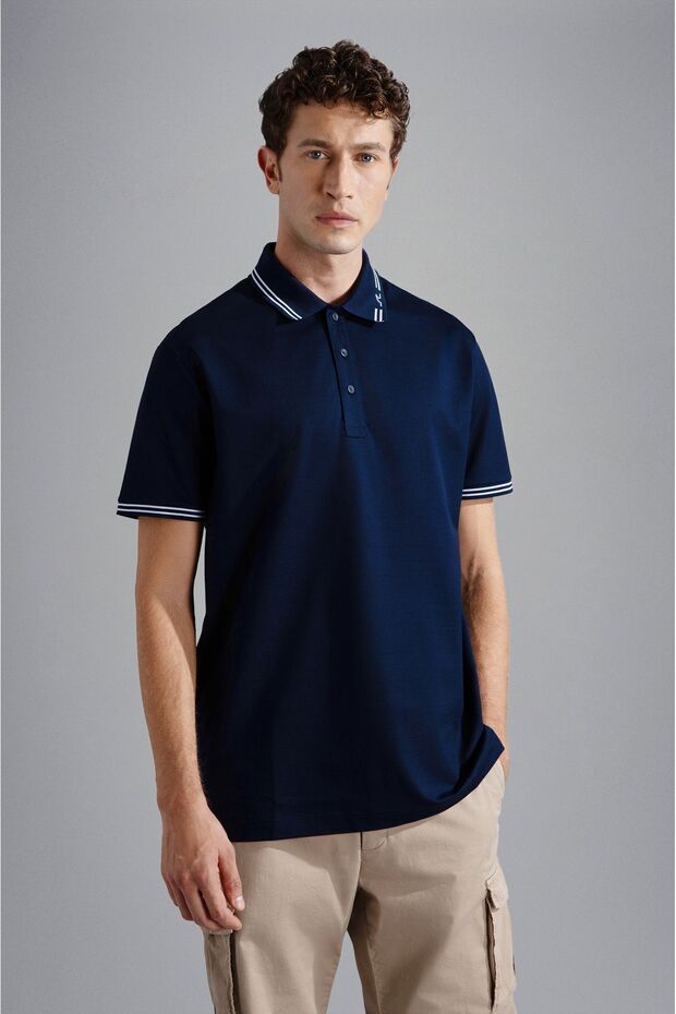 Men's Cotton Polo Collar Button Closure Short Sleeve Navy Blue Polo Collar T-shirt24411232-013