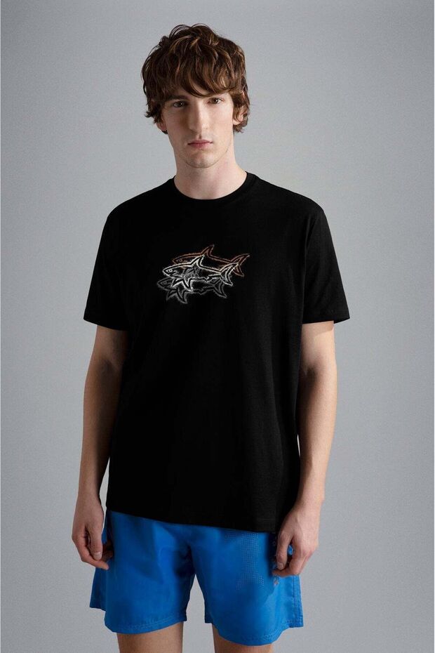 Men's Cotton Regular Fit Round Neck Black T-Shirt24411041-011