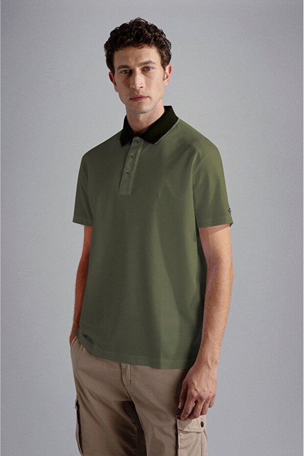 Men's Polo Collar Button Closure Short Sleeve Green Polo Collar T-Shirt24411261-089