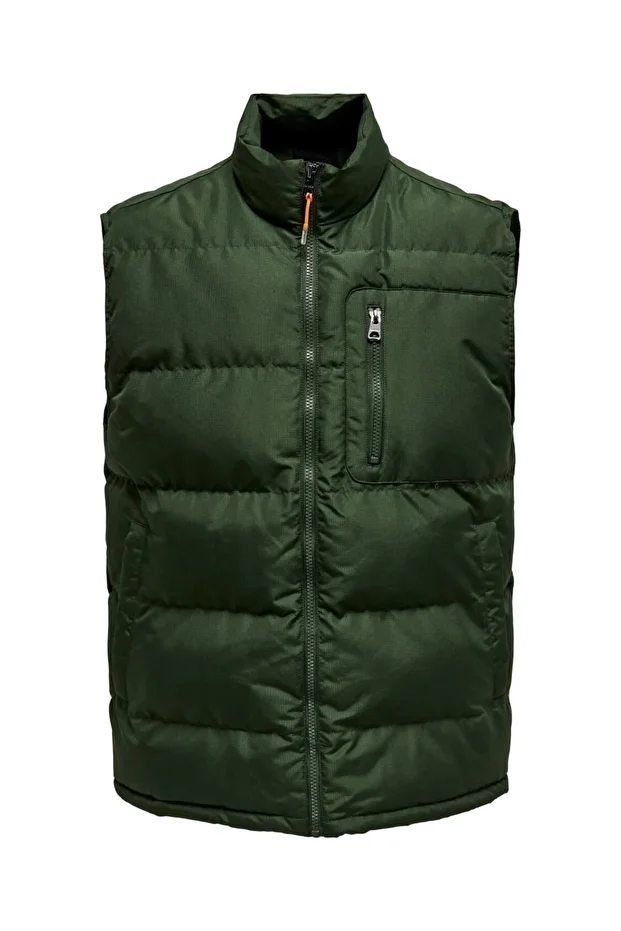 Normal Koyu Haki Erkek Şort ONSJAKE QUILTED VEST OTW - 1