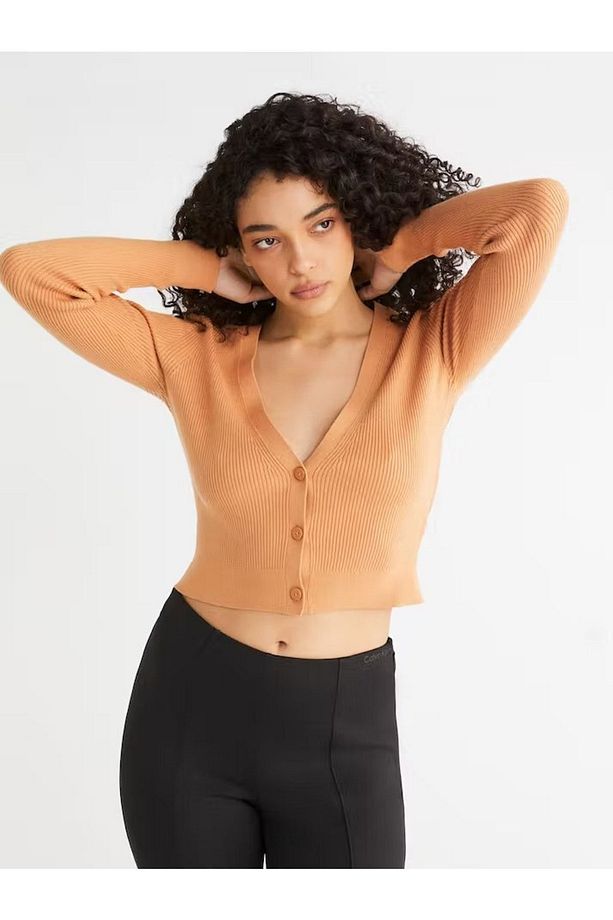 Kadın Pamuklu V Yaka Regular Fit Kahverengi Hırka K20k205446-gqb - 3