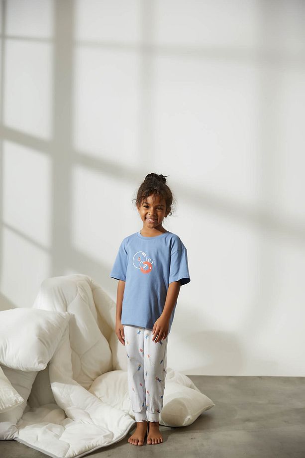 Pamuklu Kısa Kollu Uzun Pijama Takımı - 3