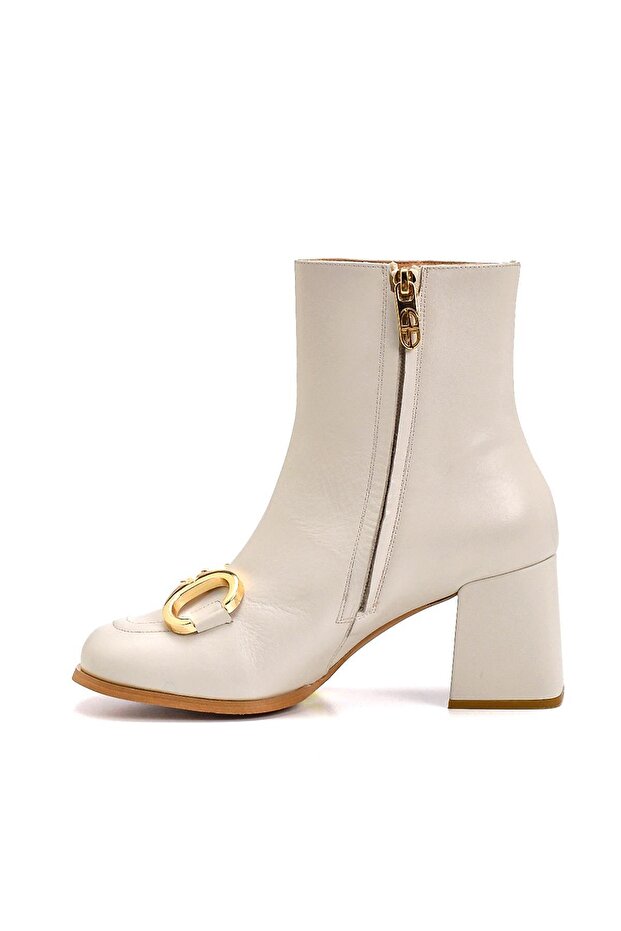 Romy Beyaz Deri Kadın Topuklu Bot - 3