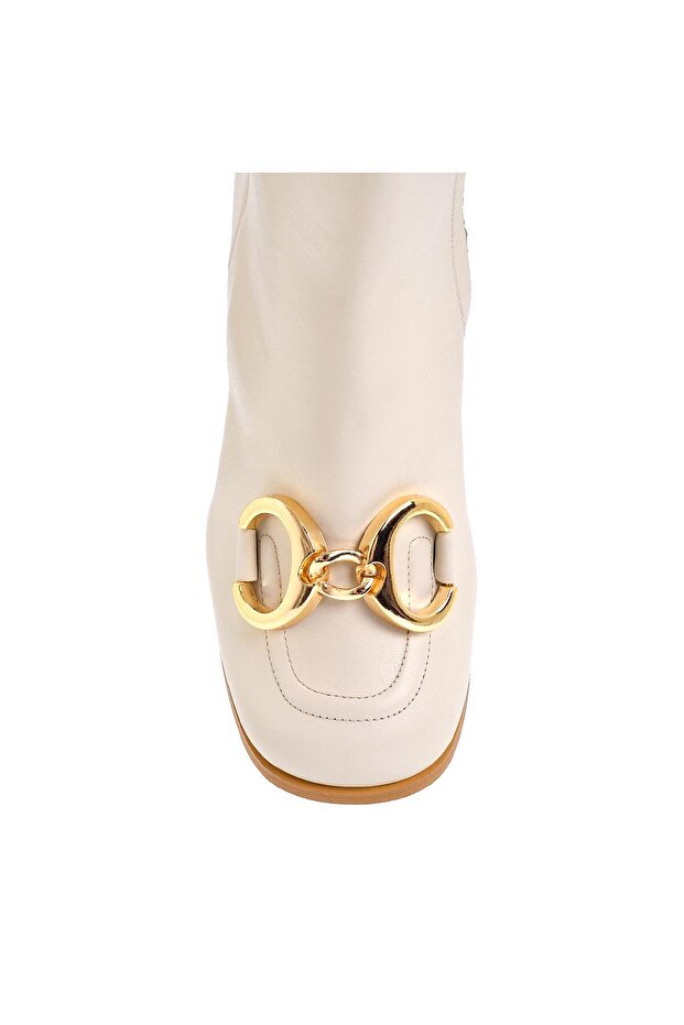 Romy Beyaz Deri Kadın Topuklu Bot - 2