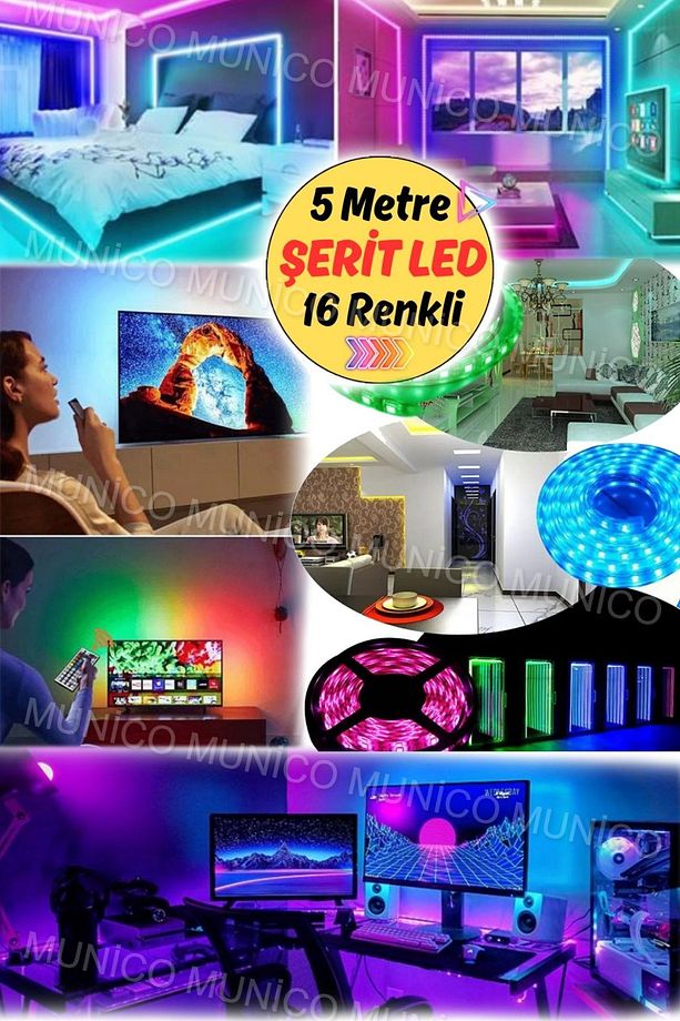 5 Metre Kaliteli Profesyonel Şerit Led Yapışkanlı Bar Restorant Araba Aydınlatma 16 Renkli Kaliteli - 8