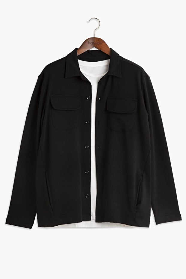 Erkek Siyah Penye Overshirt Gömlek - 1