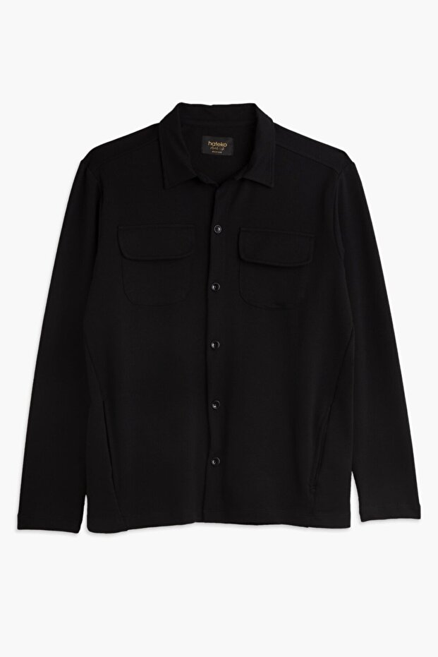 Erkek Siyah Penye Overshirt Gömlek - 2