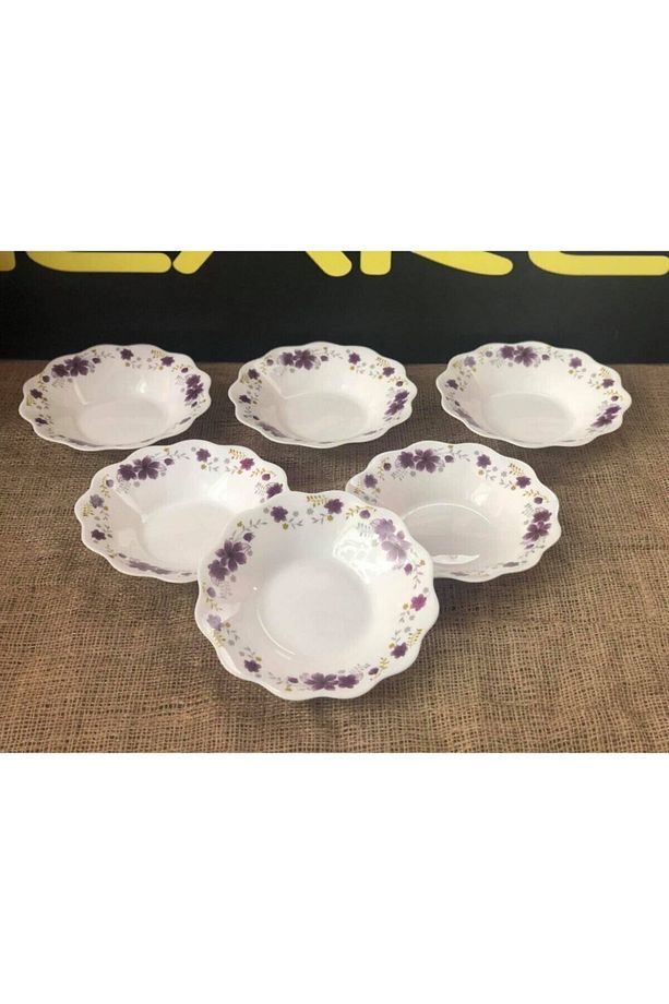 8 No Yemek Tabağı 6 Adet Çiçek Desenli Çukur Tabak Kenarları Dalgalı Arcopal Yemek Tabağı - 3
