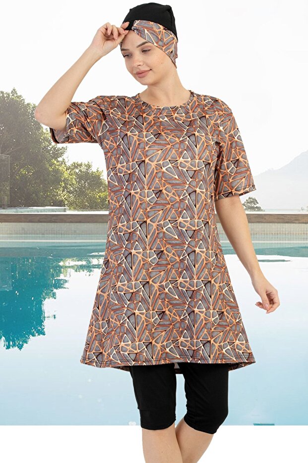 Fast Drying - Lycra Hijab Swimsuit with Chest Pad (Short Sleeve, No Underwear) 1604-49