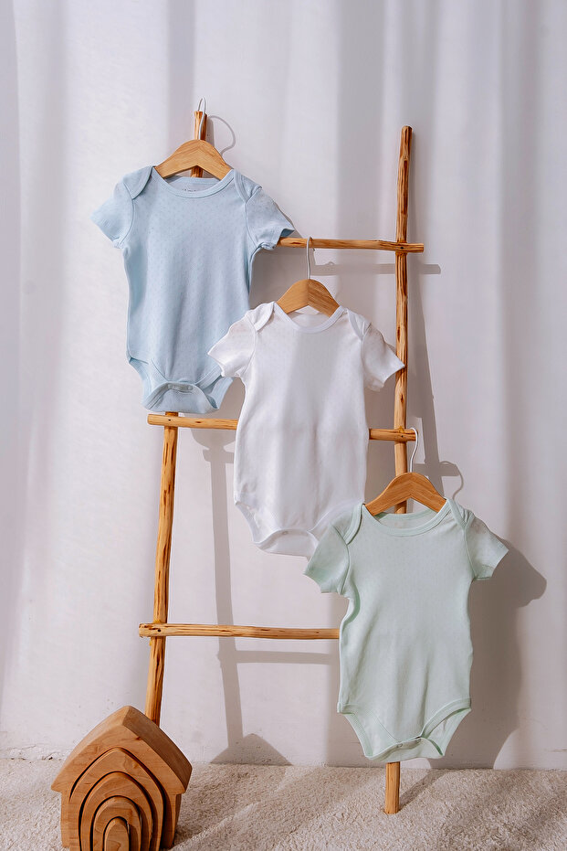 100% Organic Cotton 3-Piece Jacquard Short Sleeve Baby Body Set