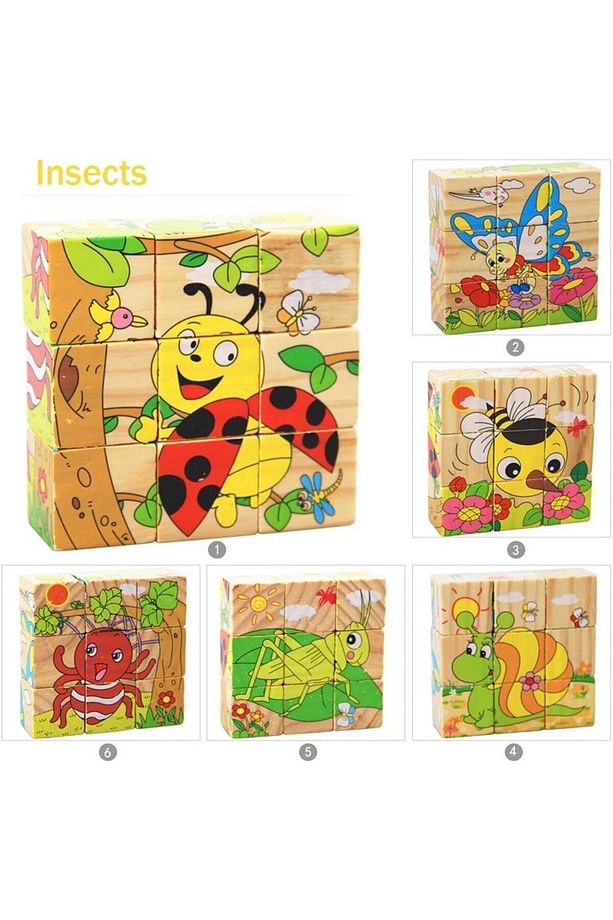 Tek Yapboz 6 Farklı Karakter 9’lu Ahşap Küp Eğitici Puzzle - 2