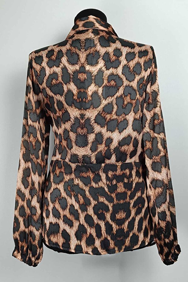 بلوزة بنقشة الفهد بني T1700 - 3