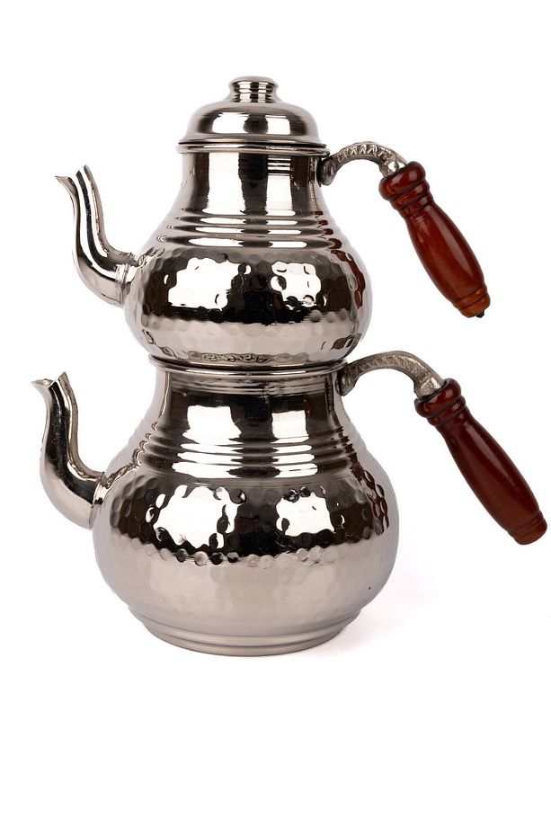 Bakır Küçük Boy Çekiç Dövme Çaydanlık Nikelli - 1