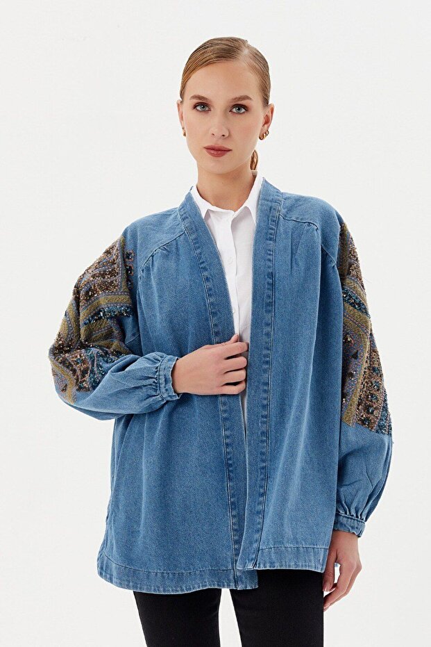 Blue Denim Kimono Jacket - 1