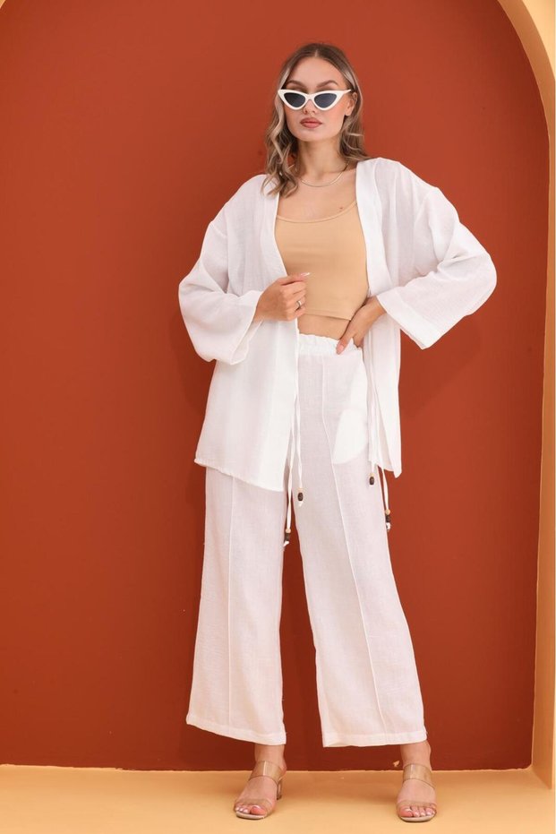 Linen Set Lace up Shirt Pants Set