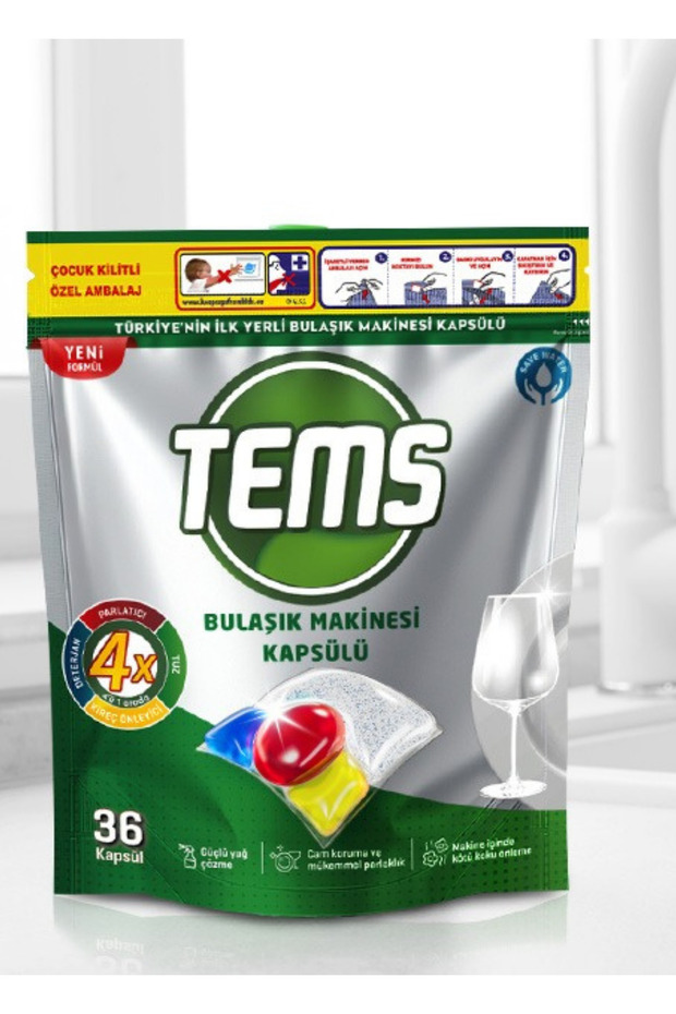 4-Effect Dishwasher Capsule Detergent 36-Piece Domestic Product Anti Malodor Technology 100% Made in Turkey