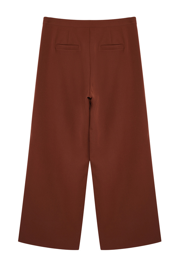 Kahverengi Wide Leg/Geniş Paça Çapraz Kapama Detaylı Dokuma Pantolon TBBSS24AR00049 - 7