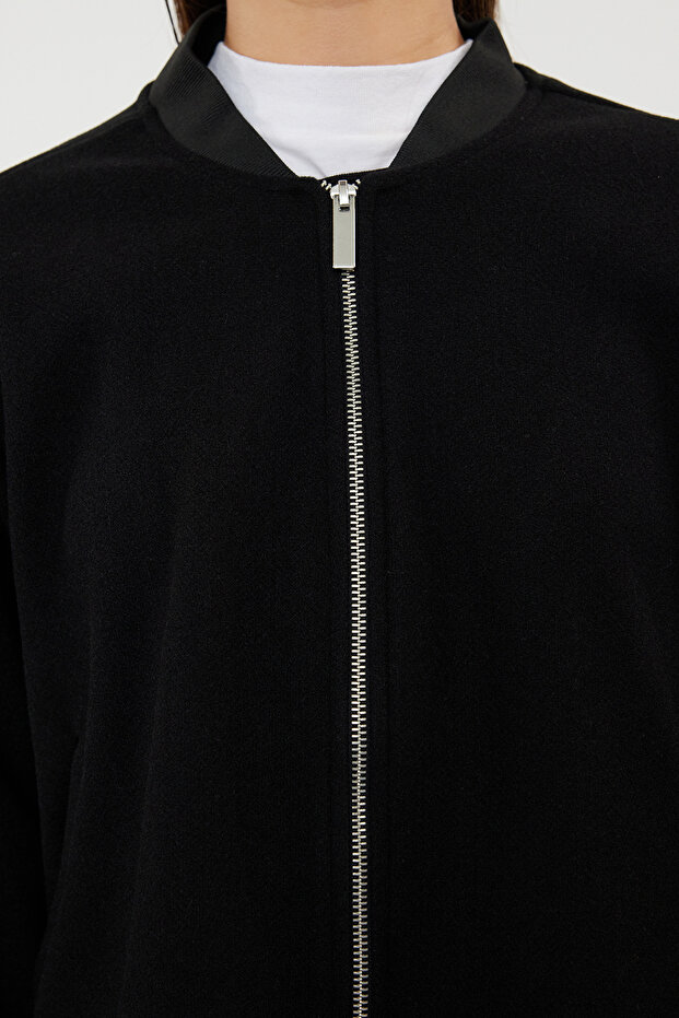 Siyah Oversize Kaşe Bomber Ceket Mont TWOAW25MO00053 - 4
