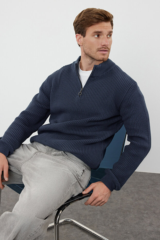 Indigo Casual Regular Yarım Balıkçı Yaka Düz Triko Kazak TMNAW22KZ1908 - 1