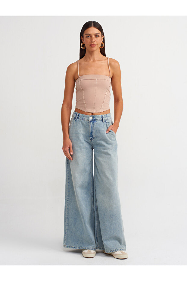 20794 Askılı Crop Top-Bej - 3