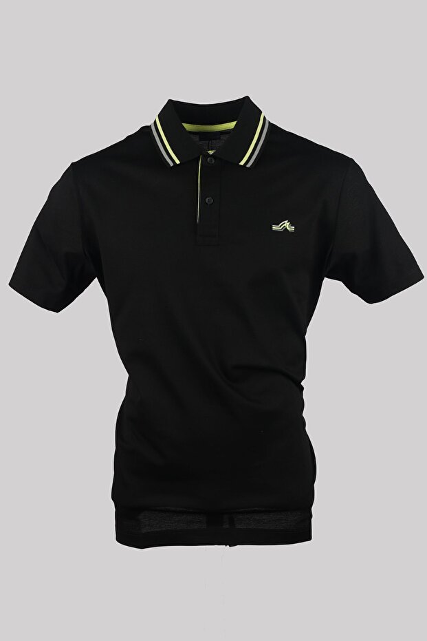 Men's Cotton Polo Collar Button Closure Short Sleeve Black Polo Collar T-Shirt24411286-011