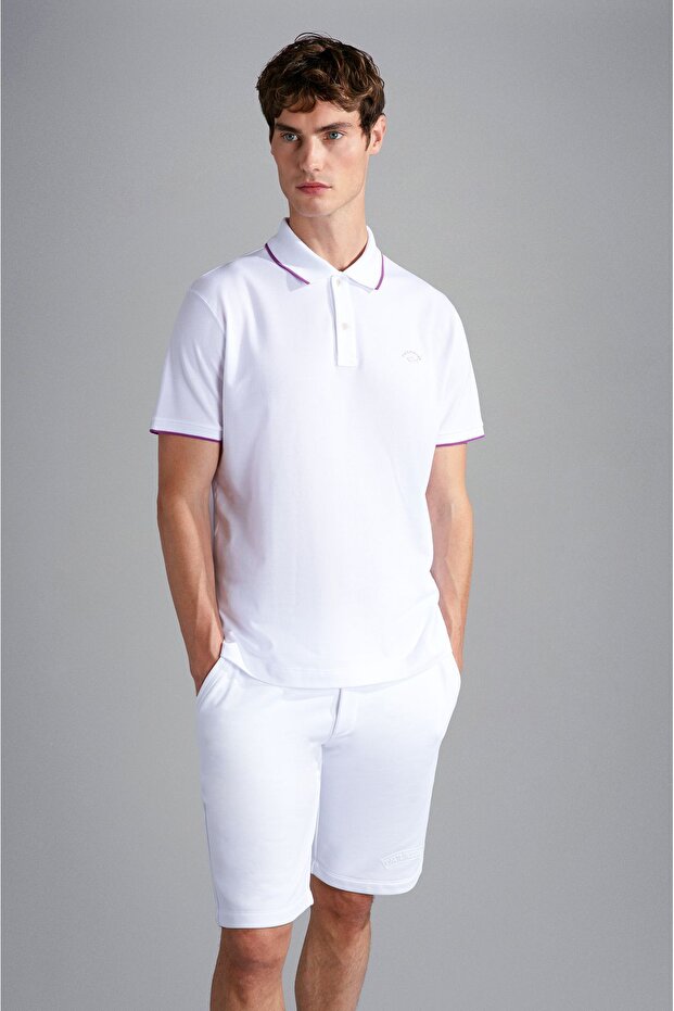 Men's Cotton Polo Collar Button Closure Short Sleeve White Polo Collar T-shirt24411300-010