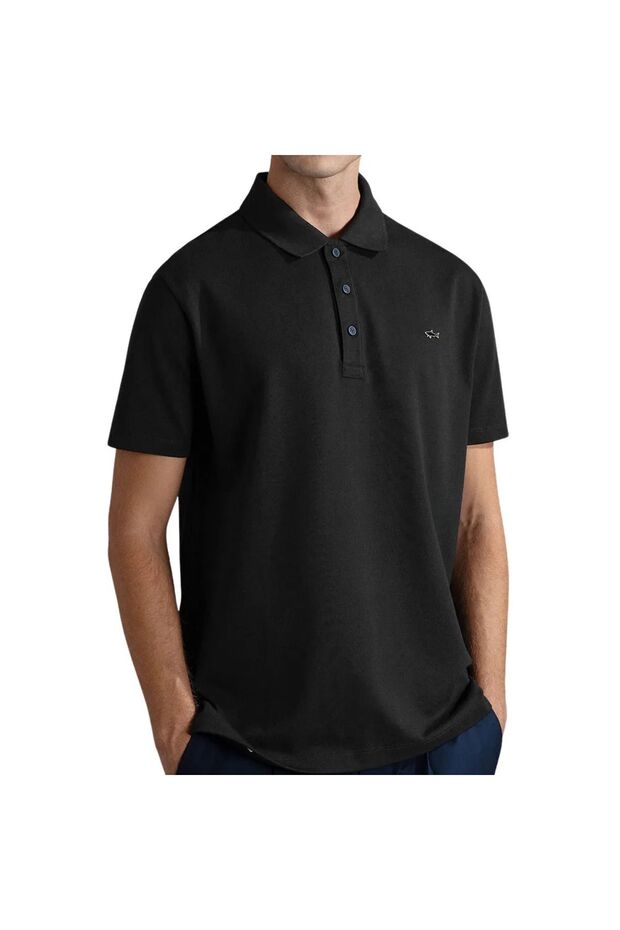 Men's Polo Collar Button Closure Short Sleeve Black Polo Collar T-Shirt24411247-011
