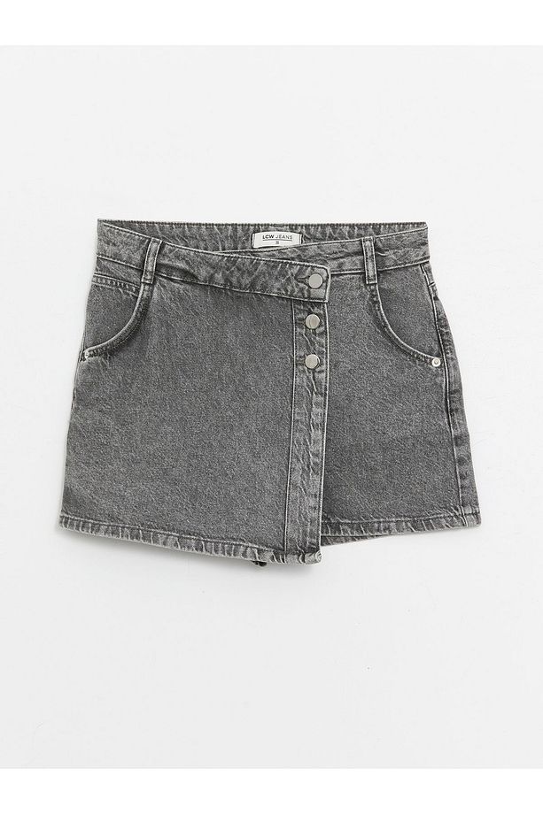 Kadın Standart Fit Düz Jean Şort Etek - 6
