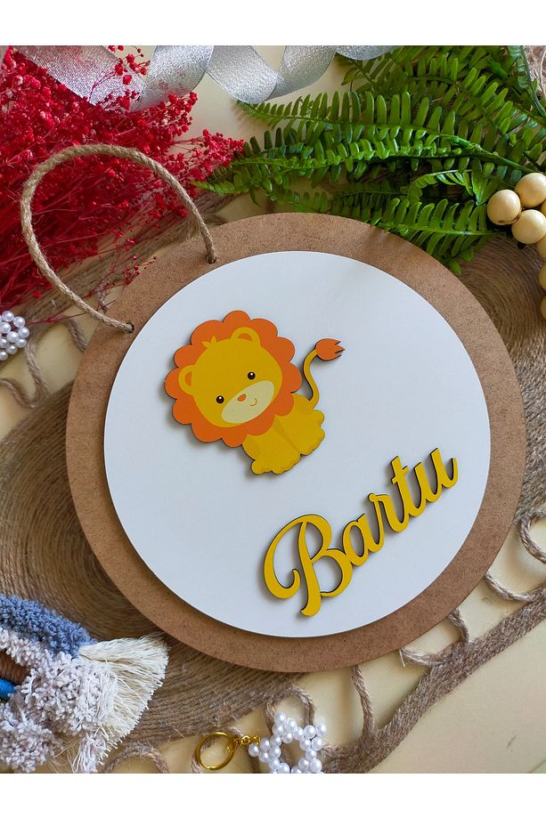 Safari Serisi Ayıcık Aslan Zürafa  30 cm Ahşap Çocuk ve Bebek Odası İsimli Kapı Süsü - 6