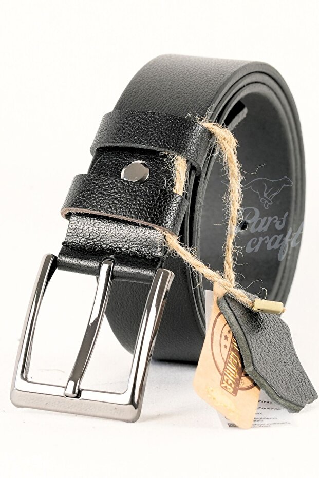 Genuine Buffalo Leather Men's Belt 3.5 cm Black Classic Fabric Trouser Belt