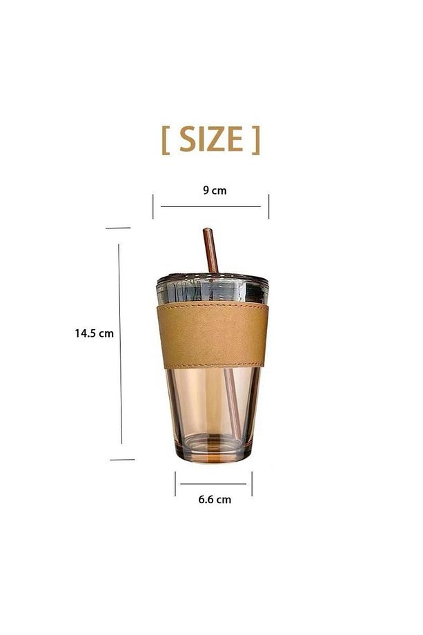 450ml Isıya Dayanıklı Pipetli Borosilikat Retro Deri Şeritli Bardak | Kahve Sunum Bardağı - 1 Adet - 5