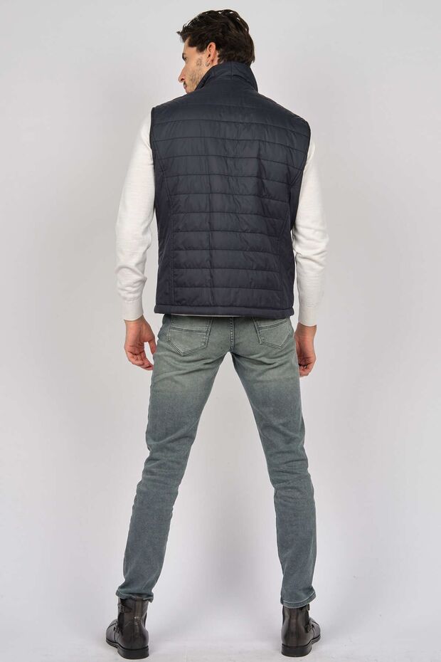 Чоловічий жилет з хутром і кишенями на блискавці 4920902 Синій - 5