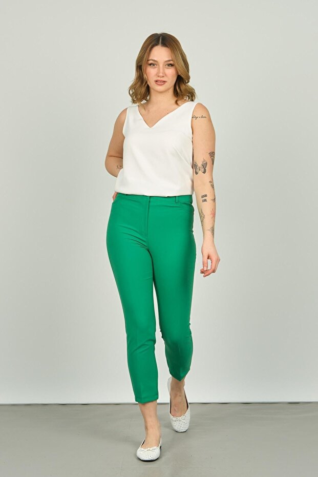 Women's Ankle Length Slim Fit Trousers 7410 Green