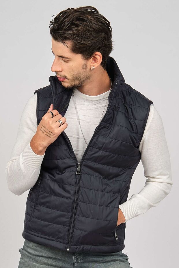 Чоловічий жилет з хутром і кишенями на блискавці 4920902 Синій - 2