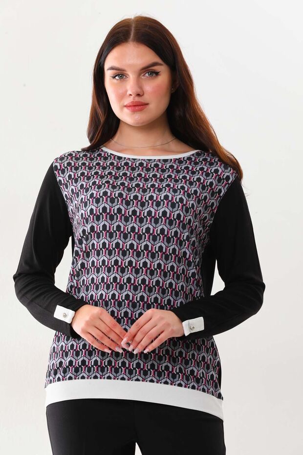 Women's Cufflink Detailed Long Sleeve Blouse 23542 Black