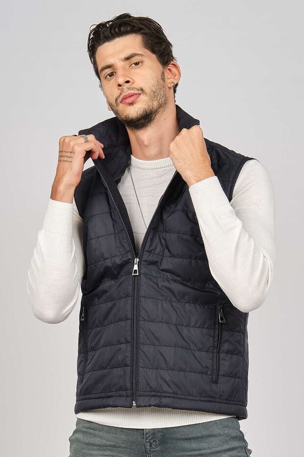 Чоловічий жилет з хутром і кишенями на блискавці 4920902 Синій - 3