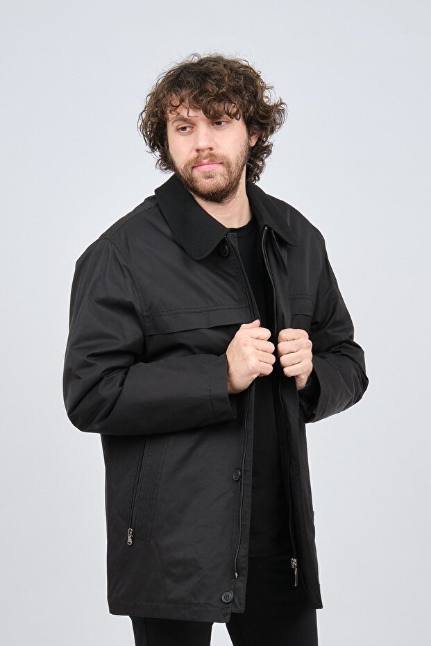 Men's Fabric Collared Classic Coat 0620895 Black