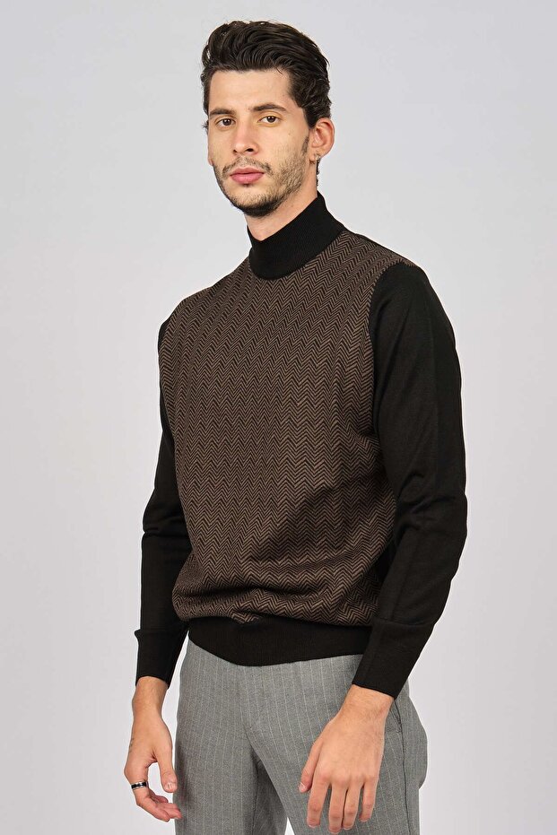 Men's Patterned Wool Sweater 4536130 Black