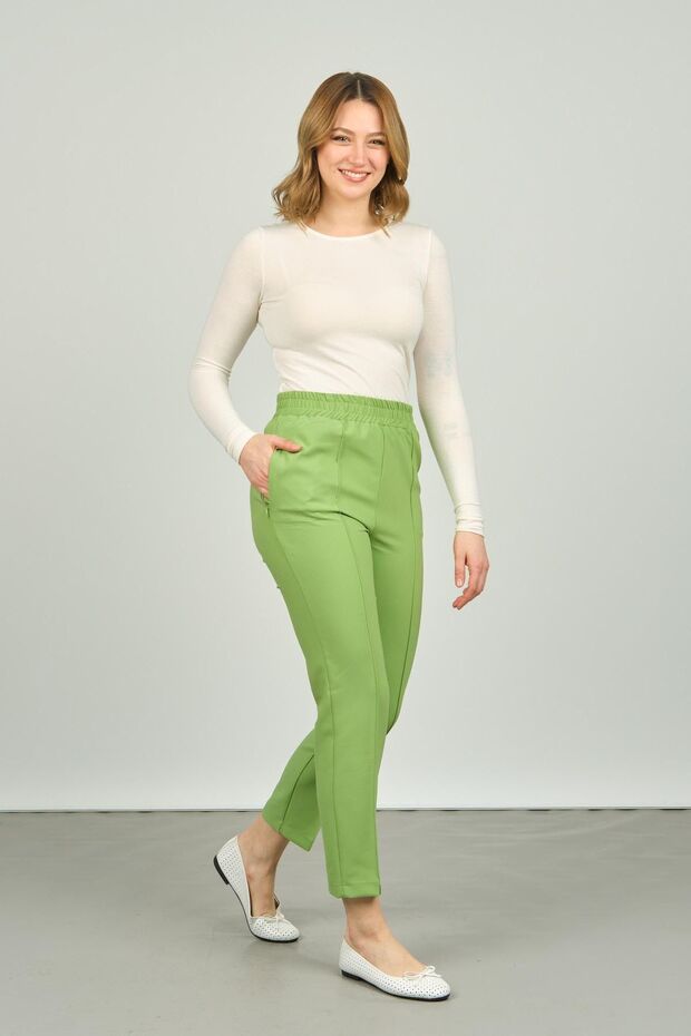 Women's Ankle Length Front Line Stitching Skinny Fit Trousers 6000 Pistachio Green