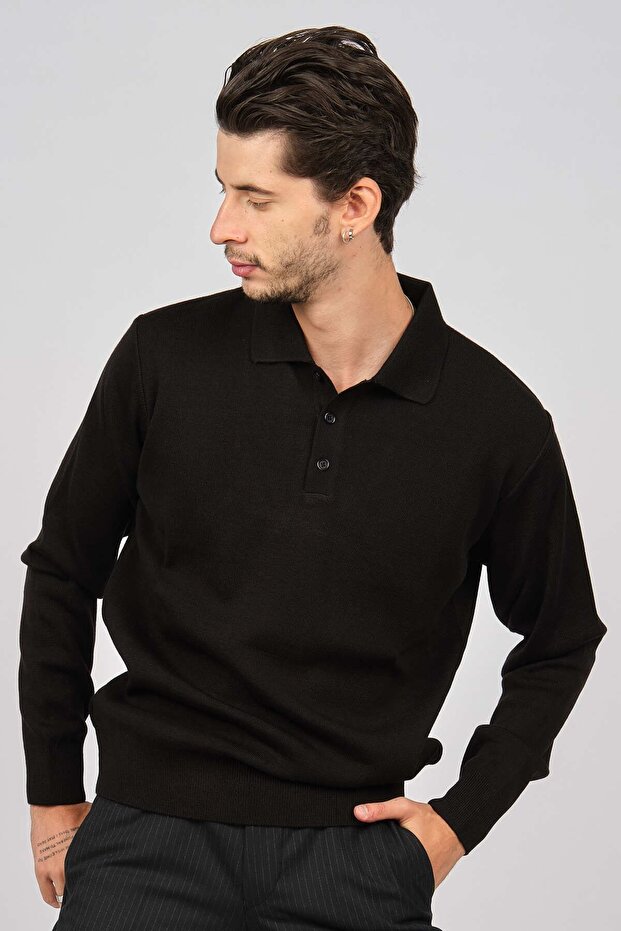 Men's Polo Neck Wool Sweater 4358104 Black